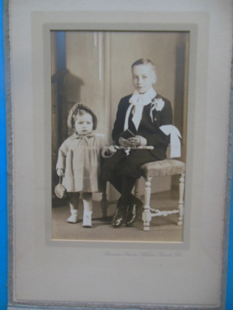 Photograph First Communion Boy White Bows at Neck and Arm. (1938)