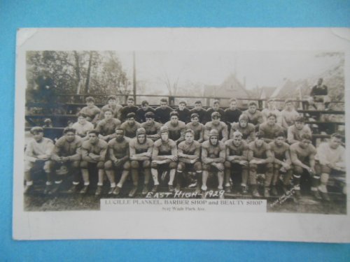 Real Photo Postcard East High School Football Team, Cleveland, 1929 (Most players names on back)