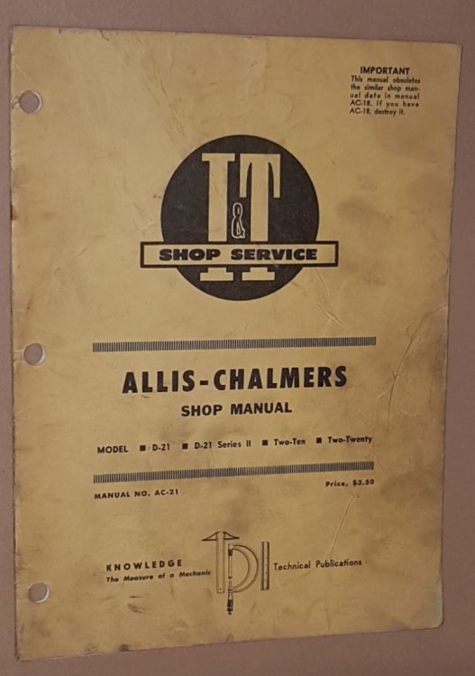 I&T Shop Service Allis-Chalmers Shop Manual, Model D-21, D-21 Series II, Two-Ten, Two-Twenty (Manual No. AC-21)