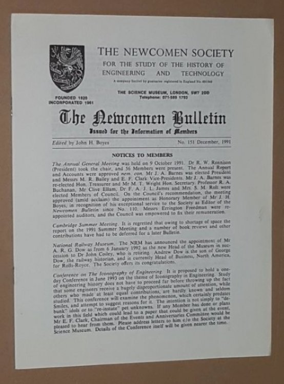 Image for The Newcomen Bulletin no.151, December 1991 The Newcomen Bulletin no.151, December 1991