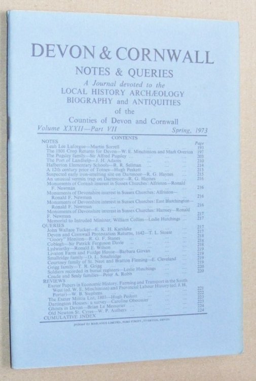 Devon and Cornwall Notes & Queries volume XXXII, Part VII, Spring 1973