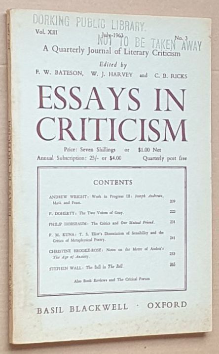 Image for Essays in Criticism: Vol.XIII No.3, July 1963: a Quarterly Journal of Literary Criticism Essays in Criticism: Vol.XIII No.3, July 1963: a Quarterly Journal of Literary Criticism
