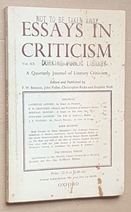 Image for Essays in Criticism: Vol.XX No.3, July 1970: a Quarterly Journal of Literary Criticism Essays in Criticism: Vol.XX No.3, July 1970: a Quarterly Journal of Literary Criticism