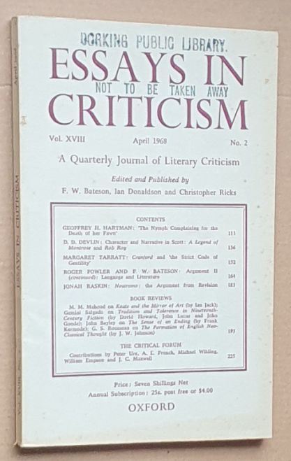 Image for Essays in Criticism: Vol.XVIII No.2, April 1968: a Quarterly Journal of Literary Criticism Essays in Criticism: Vol.XVIII No.2, April 1968: a Quarterly Journal of Literary Criticism