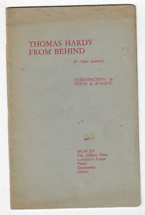 Thomas Hardy from Behind & Other Memories [signed by author]