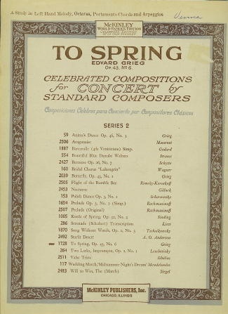Image for To Spring Op. 43 No. 6, Celebrated Compositions for Concert To Spring Op. 43 No. 6, Celebrated Compositions for Concert
