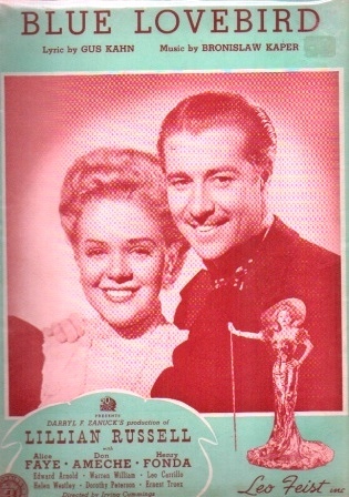 Image for Blue Lovebird Featured in the Film Lillian Russell Starring Alice Faye and Don Ameche, Henry Fonda Blue Lovebird Featured in the Film Lillian Russell Starring Alice Faye and Don Ameche, Henry Fonda