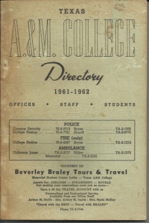 Image for Texas A & M College Directory 1961-1962 Offices, Staff, Students Texas A & M College Directory 1961-1962 Offices, Staff, Students