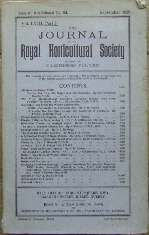 Image for Journal of the Royal Horticultural Society, Volume LVIII Part 2 Journal of the Royal Horticultural Society, Volume LVIII Part 2