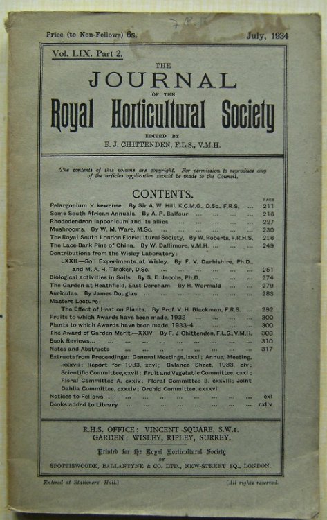 Image for Journal of the Royal Horticultural Society Volume LIX part 2 Journal of the Royal Horticultural Society Volume LIX part 2