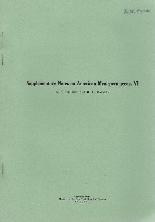 Image for Supplementary Notes on American Menispermaceae - VI & VII. (Eric Groves' copIES) Supplementary Notes on American Menispermaceae - VI & VII. (Eric Groves' copIES)