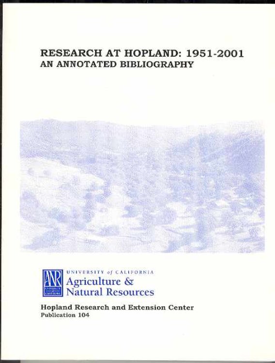 Image for RESEARCH AT HOPLAND: 1951 - 2001 An Annotated Bibliography RESEARCH AT HOPLAND: 1951 - 2001 An Annotated Bibliography