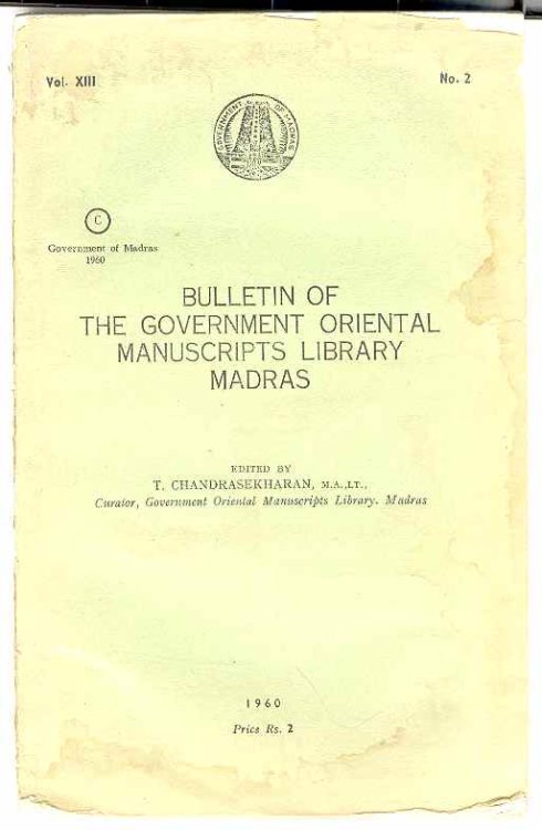Image for BULLETIN OF THE GOVERNMENT ORIENTAL MANUSCRIPTS LIBRARY MADRAS, Vol. XIII, No. 2 BULLETIN OF THE GOVERNMENT ORIENTAL MANUSCRIPTS LIBRARY MADRAS, Vol. XIII, No. 2
