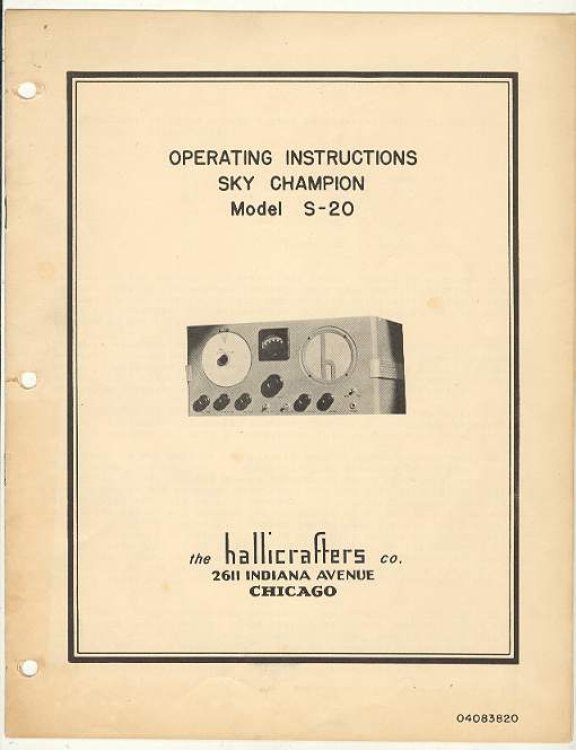 [Radio] Operating Instructions and Alignment Procedure, Sky Champion, Model S-20