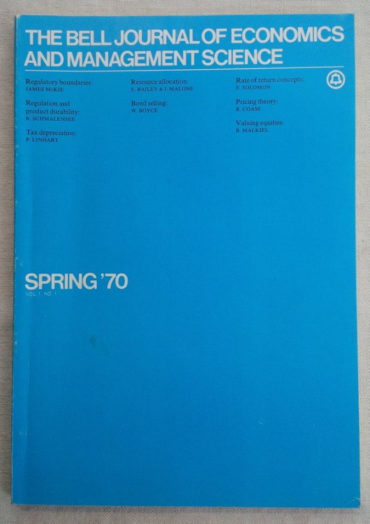 Image for The Bell Journal of Economics and Management Science (Spring '70, Vol. 1, No. 1) The Bell Journal of Economics and Management Science (Spring '70, Vol. 1, No. 1)
