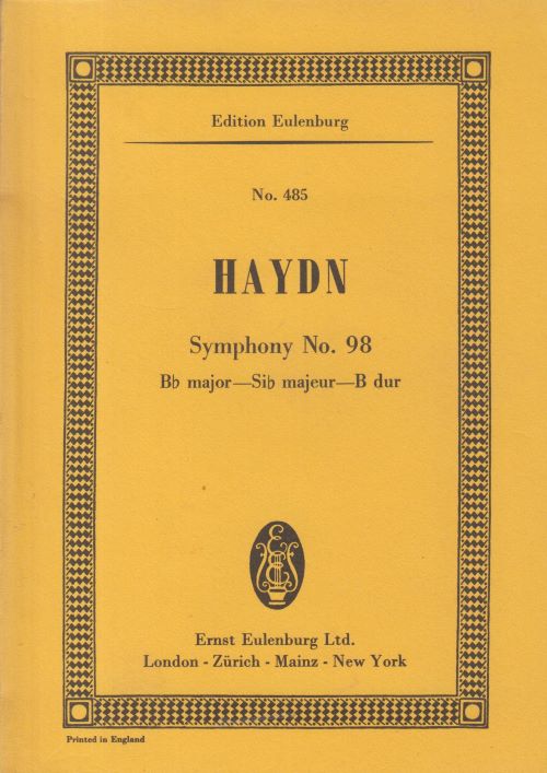 Image for Symphony No.98 in B flat major - Study Score Symphony No.98 in B flat major - Study Score
