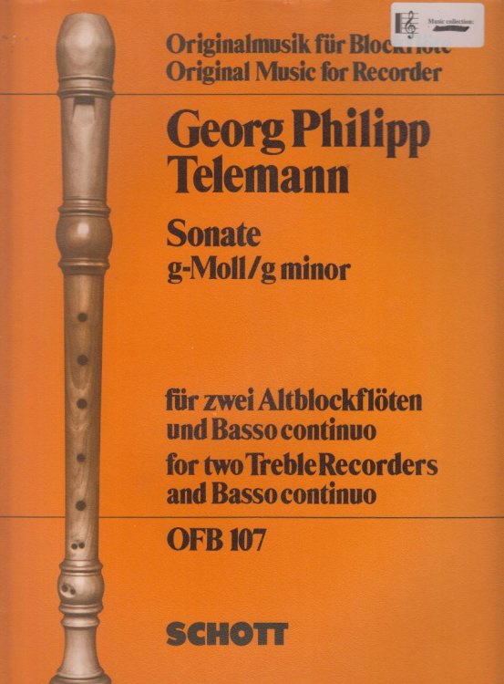 Image for Sonata in g minor for two Treble Recorders and Basso continuo - Set of Parts Sonata in g minor for two Treble Recorders and Basso continuo - Set of Parts