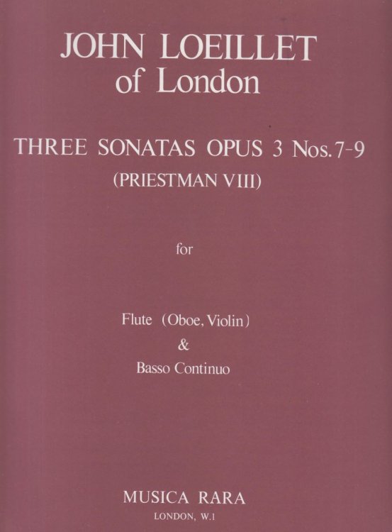 Image for Three Sonatas Op.3, Nos.7-9 for Flute (Oboe, Violin) & Basso Continuo - Set of Parts Three Sonatas Op.3, Nos.7-9 for Flute (Oboe, Violin) & Basso Continuo - Set of Parts