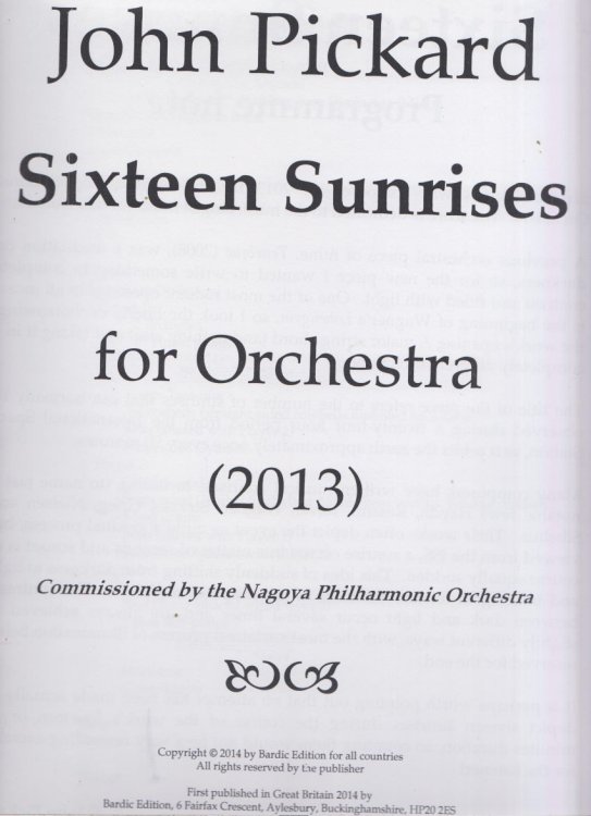 Image for Sixteen Sunrises for Orchestra (2013) - Folio Full Score Sixteen Sunrises for Orchestra (2013) - Folio Full Score