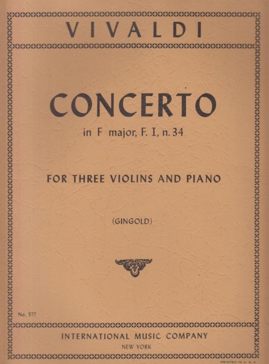 Image for Concerto in F major, F.I, n.34 for 3 Violins - 3 Violins & Piano Concerto in F major, F.I, n.34 for 3 Violins - 3 Violins & Piano