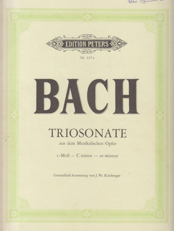 Trio Sonata in c minor from 'Musical Offering' for Flute (Violin 1), Violin 2 & Basso continuo - Set of Parts