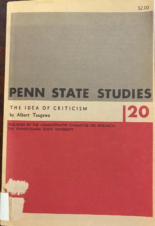 Image for The Idea of Criticism (The Pennsylvania State University Studies No. 20) The Idea of Criticism (The Pennsylvania State University Studies No. 20)