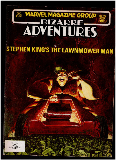 BIZARRE ADVENTURES #29 F, Steven King Lawnmower Man Marvel 1981