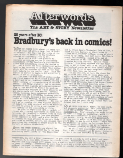 1977 AFTERWORDS THE ART & STORY NEWSLETTER ISSUE #1 BY JAMES D DENNEY