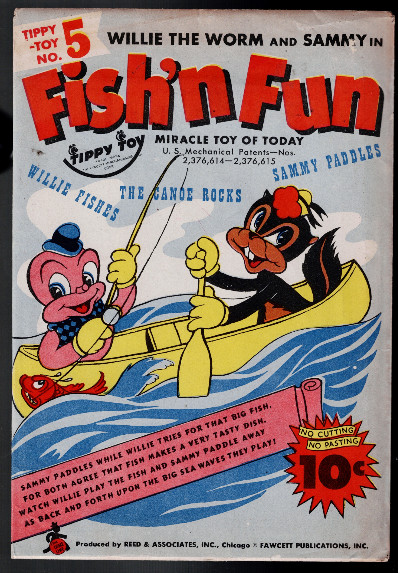 WILLIE THE WORM AND SAMMY IN FISH'N FUN 1940's FAWCETT TOY UNUSED IN ENVELOPE