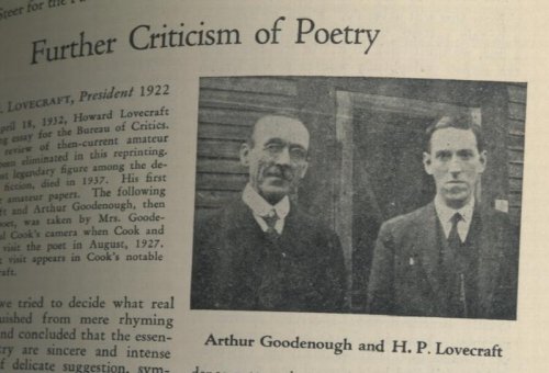 THE NATIONAL AMATEUR. December, 1944. Features HPL's 4-page article, FURTHER CRITICISM OF POETRY. A photo of HPL and ARTHUR GOODENOUGH is pictured from 1922.