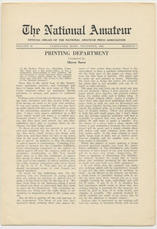 THE NATIONAL AMATEUR. December, 1931.
