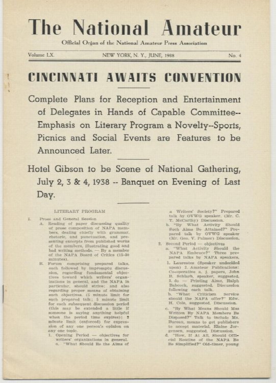 Image for THE NATIONAL AMATEUR. June, 1938. THE NATIONAL AMATEUR. June, 1938.