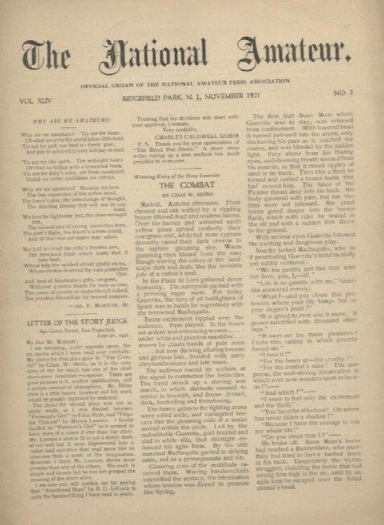 THE NATIONAL AMATEUR. Vol. XLIV. No. 2. November, 1921.