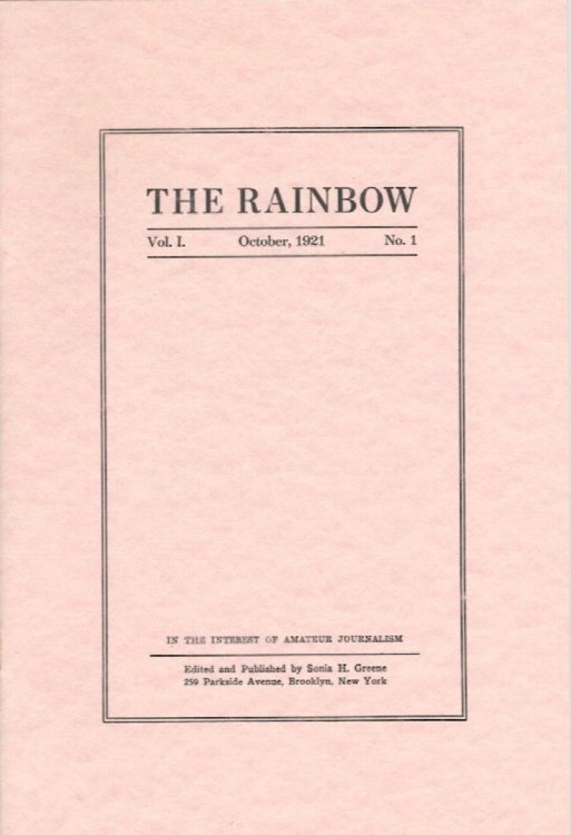 THE RAINBOW. Vol. 1, No. 1. October,1921. Necronomicon Press, 1977.