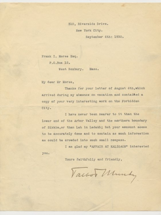 TLs. One page, dated September 6th, 1930.