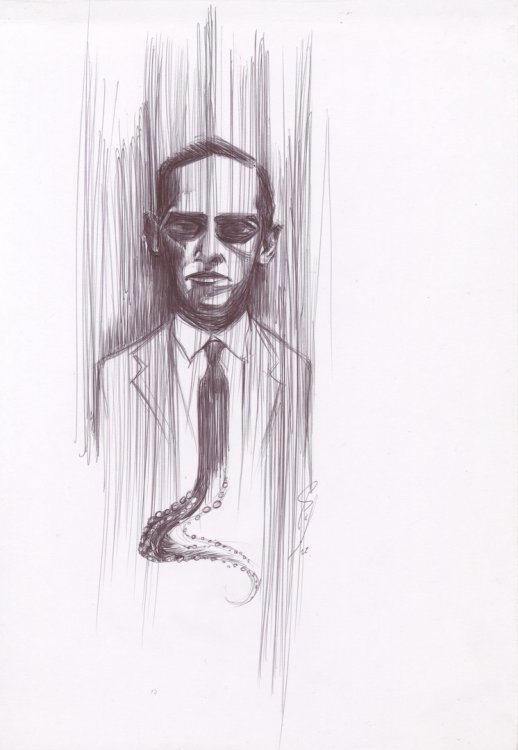 H.P. LOVECRAFT. Original art pen & ink.