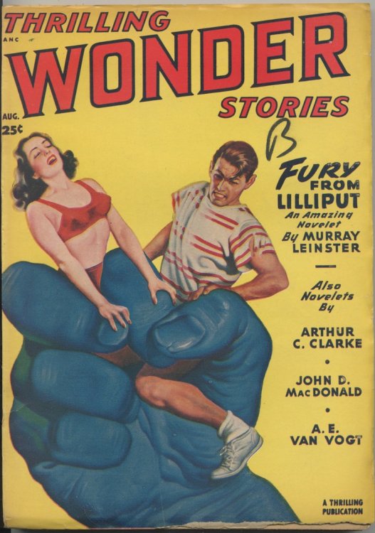 THRILLING WONDER STORIES. August, 1949. Additional authors include Ray Bradbury, William F. Temple, and Margaret St. Clair.