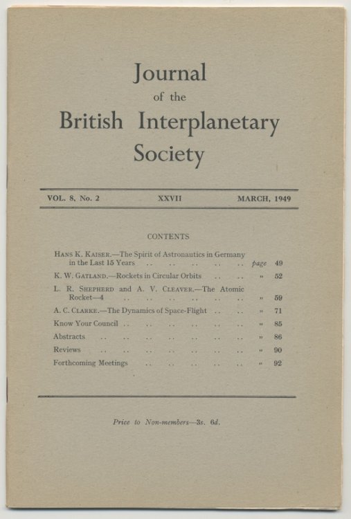 JOURNAL OF THE BRITISH INTERPLANETARY SOCIETY. Vol. 8, No. 2. March, 1949.
