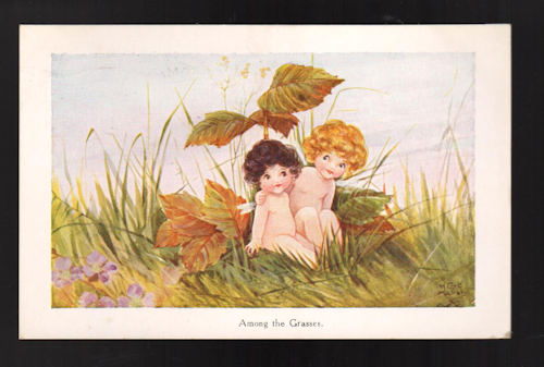 Among the Grasses Postcard - Fairies Under Leaves