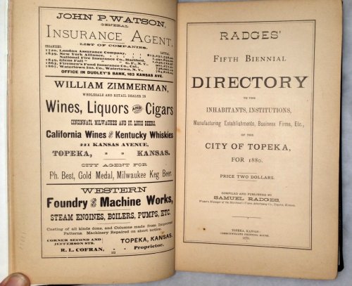 Radges' Fifth Biennial Directory to the Inhabitants, Institutions, Manufacturing Establishments, Business Firms, Etc., of the City of Topeka, For 1880