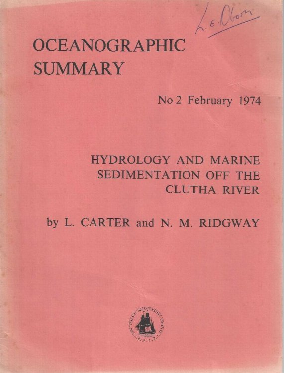 Image for Hydrology and marine sedimentation off the Clutha River. (NZOI Oceanographic Summary No. 5.) Hydrology and marine sedimentation off the Clutha River. (NZOI Oceanographic Summary No. 5.)
