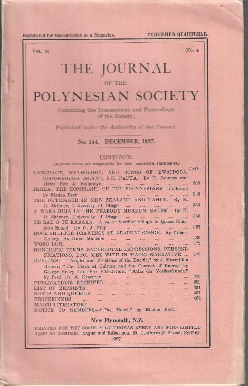 Image for The Journal of the Polynesian Society. Vol. 36, 4. No. 144, December 1927. The Journal of the Polynesian Society. Vol. 36, 4. No. 144, December 1927.