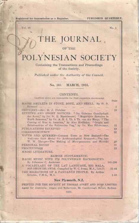Image for The Journal of the Polynesian Society. Vol. 42. No. 165. March 1933. The Journal of the Polynesian Society. Vol. 42. No. 165. March 1933.