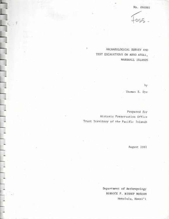 Image for Archaeological Survey and Test Excavations on Arno Atoll, Marshall Islands. Archaeological Survey and Test Excavations on Arno Atoll, Marshall Islands.