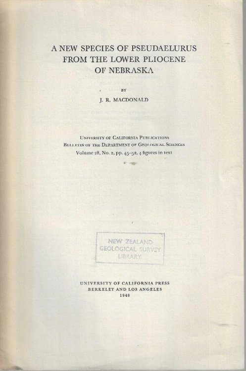 Image for A new species of Pseudaelurus from the lower Pliocene of Nebraska. A new species of Pseudaelurus from the lower Pliocene of Nebraska.