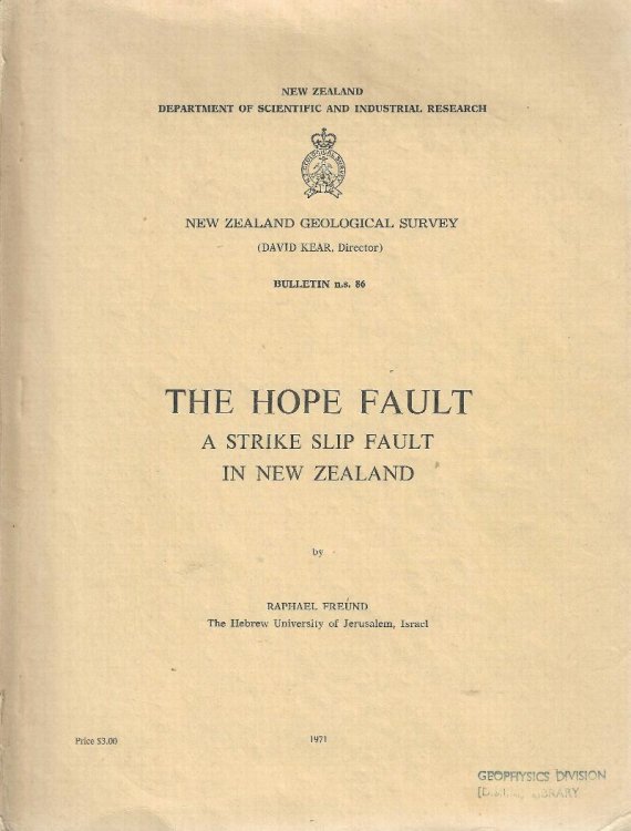The Hope Fault: A Strike Slip Fault in New Zealand. New Zealand Geological Survey Bulletin, Number 86.