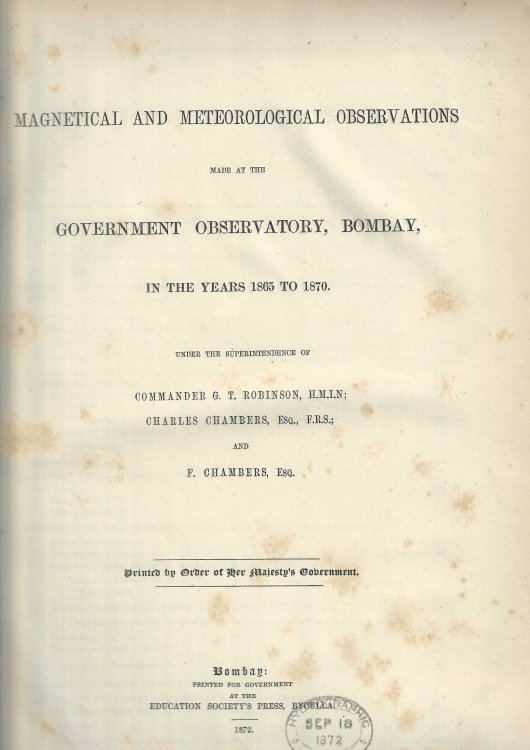 Image for Magnetical and Meteorological Observations made at the Government Observatory, Bombay, in the Years 1865-1870. Magnetical and Meteorological Observations made at the Government Observatory, Bombay, in the Years 1865-1870.