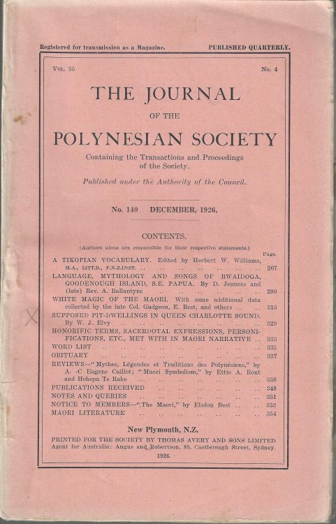 Image for The Journal of the Polynesian Society. No. 140. Vol. 35. No. 4. December 1926. The Journal of the Polynesian Society. No. 140. Vol. 35. No. 4. December 1926.