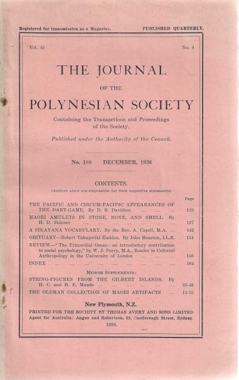 Image for The Journal of the Polynesian Society. No. 180. Vol. 45. No. 4. December 1936. The Journal of the Polynesian Society. No. 180. Vol. 45. No. 4. December 1936.