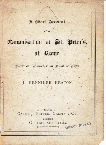 Short Account of a Canonisation at St. Peter's, at Rome